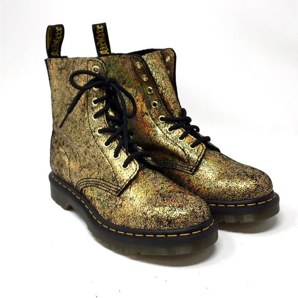 🔴SOLD Dr. Martens 1460 Pascal Gold Iridescent Crackle Metallic Leather Boots, - Picture 5 of 13